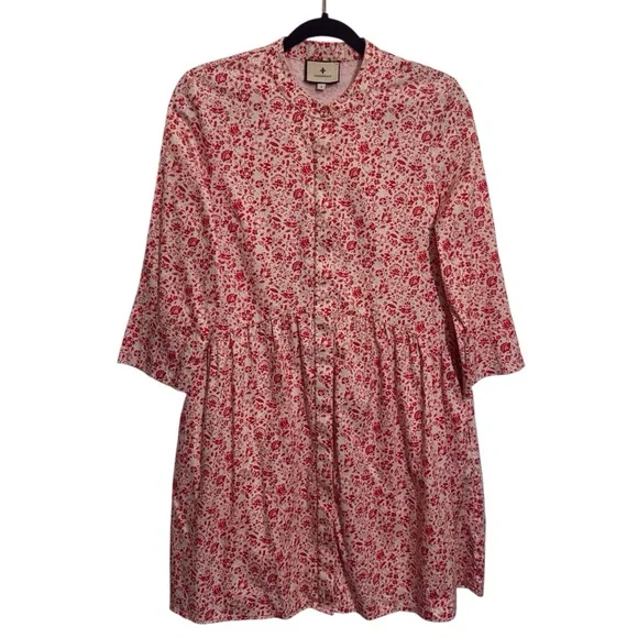Tuckernuck Small Vermillion Ditsy Royal Shirt Dress Floral Boho Button Up - Picture 3 of 11